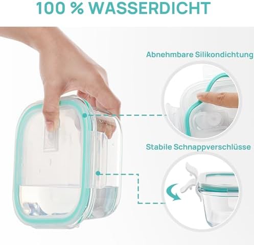 8 glazen potten met deksel, glazen potten voor het bewaren van voedsel met deksel, voorraadpotten voor voedsel, magnetronbestendig, BPA-vrij (groen)