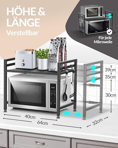 Magnetronrek Keukenrek staand Staal (2 niveaus) | Magnetronrek Magnetronkast | Voorraadrek Bakkersrek in hoogte en lengte verstelbaar