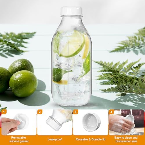 Smoothiefles, set van 2 melkflessen met deksel, glazen flessen van 1 liter om te vullen, herbruikbare smoothieglazen met deksel, ideaal voor sap, melk, milkshakes