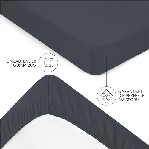 Hoogwaardig hoeslaken 120 x 200 cm, hoeslaken voor dikke matrassen tot 22 cm, laken van 100% jersey-katoen, 150 g/m², Oeko-Tex-gecertificeerd – donkergrijs