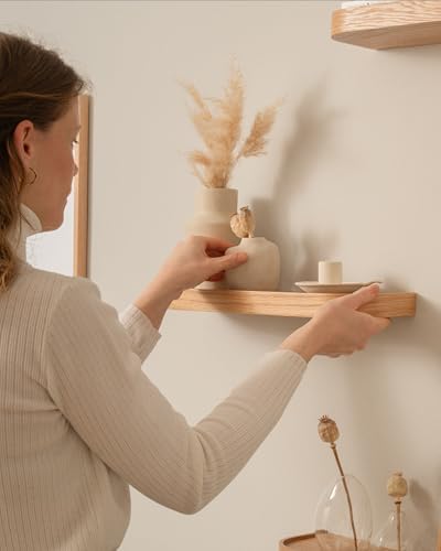 Wandplankenset 'Toke' | 3 hangplanken van echt houtfineer | Zwevende houten plank als wanddecoratie en opbergruimte voor badkamer, woonkamer, keuken, slaapkamer en