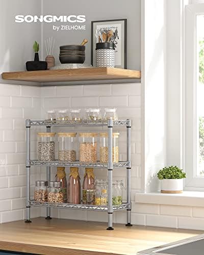 Kruidenrek met 3 niveaus, keukenorganizer, van metaal, met PP-platen, verstelbare legplanken, 15 x 40 x 39,5 cm, matzilver LGR025E01