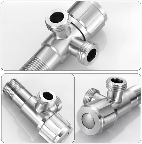 Hoekventiel met ruwe band, hoekventiel 1/2 inch, wateraansluiting, dubbelventiel, hoekventiel met 2 uitlaten 1/2 inch, voor wandschroefdraad 1/2 inch
