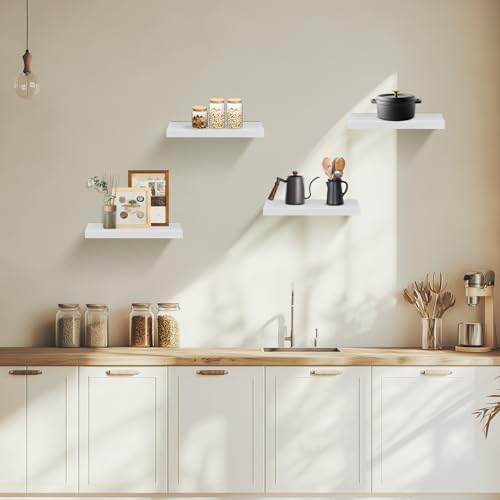 4x zwevende plank wandplank boekenplank planken voor decoratie wandplanken van MDF-hout, set van 4 wandplanken wit hout, 40x14x3cm