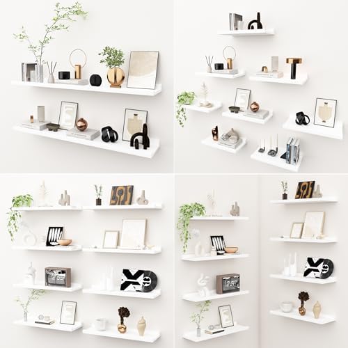 Wandplank, wit, fotolijst van eikenhout, aan de muur bevestigde zwevende planken, hangende plank voor slaapkamer, keuken, badkamer, woonkamer, 40 x 15 cm