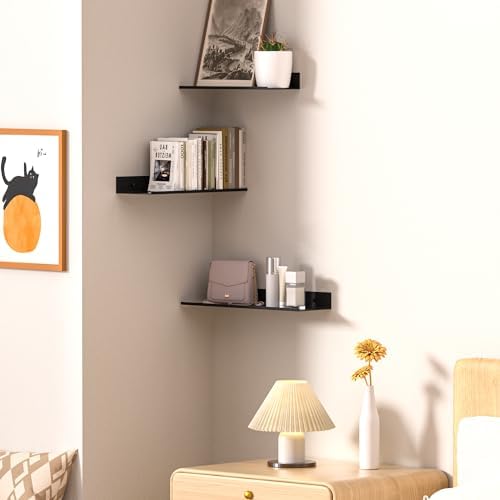 Metalen wandplank, set van 3, zwevende plank, zwart, zonder boren, badkamerplank, doucheplank, waterdicht, moderne wandplank voor decoratie, plank voor
