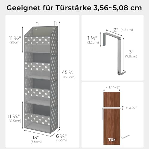 Ging-deurorganizer met 4 vakken, hangende opbergorganizer voor de achterkant van de deur, grijze deurplank om op te hangen, deurorganizer, hangende organizer voor de slaapkamer