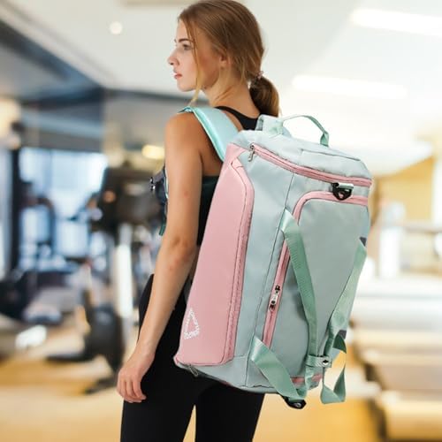 Sporttas voor dames 45L Reistas met schoenenvak, natvak, waterdicht, weekendtas, reistas, sporttas, duffelbag met rugzak, zwemtas, trainingstas
