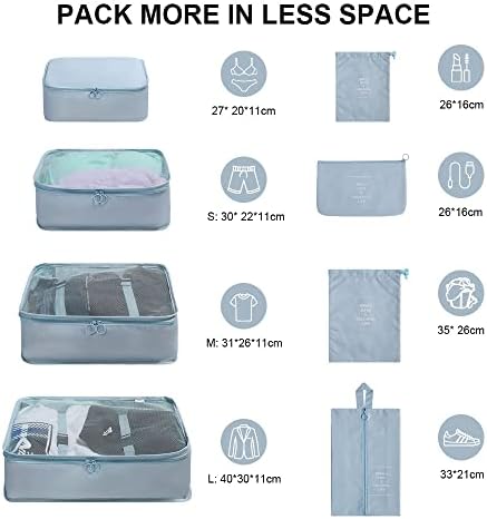 Koffer-organizer-set, 8-delig, opbergkubussen, waterdichte reiskledingzakken, opbergzakken voor koffers, opbergkubussen met schoenenzak, USB-kabelzak