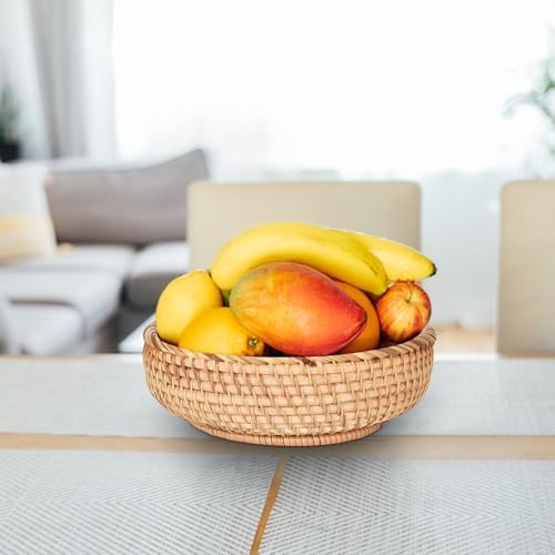 Rond rotan dienblad, handgevlochten decoratief dienblad, ronde fruitschalen van natuurlijk rotan, gevlochten opbergmand voor fruit, brood, koekjes, snoep, sp