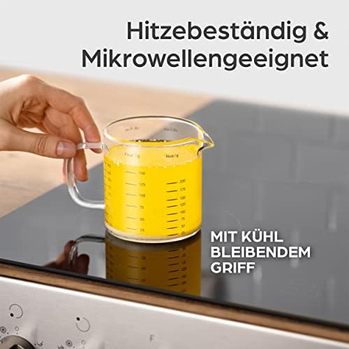 Set glazen maatbekers met schenktuit, 50 ml, 125 ml, 250 ml, nauwkeurige schaalverdeling, stapelbaar, hittebestendig en magnetronbestendig