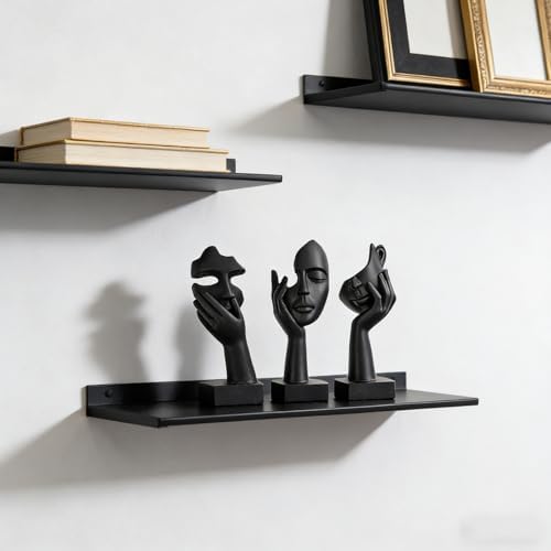 Zwarte woonaccessoires: beeldje van een vrouwengezicht, verzamelbeeldje voor de moderne woonkamer, boekenplank, zwarte bureauversiering, set van 3