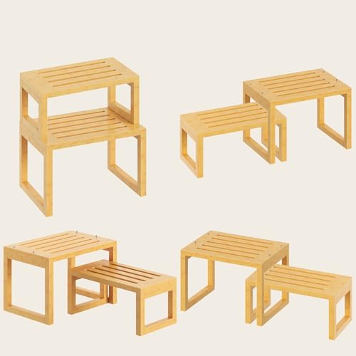 Kruidenrek, set van 2 keukenorganizers, bamboe keukenrek, kastorganizer, kruidenhouder, klein rek voor keuken, eetkamer, woonkamer, kantoor, kast