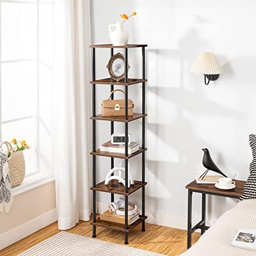EBF55CJ01 Boekenkast met 6 planken, smalle hoekkast, staande kast, kast in industriële stijl, opbergkast, kantoorkast, open kasten voor de woonkamer, Be