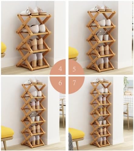 Opvouwbaar schoenenrek, verticaal schoenenrek van bamboe, voor kleine ruimtes. Multifunctioneel smal schoenenrek voor de hal, kledingkast, slaapkamer,