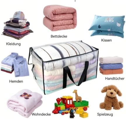 Set van 2 doorzichtige opbergzakken voor kleding, waterafstotende, verstevigde opbergzakken, opvouwbare opbergboxen van 91 l, kledingkast-organizer, verhuiszakken voor beddengoed, C
