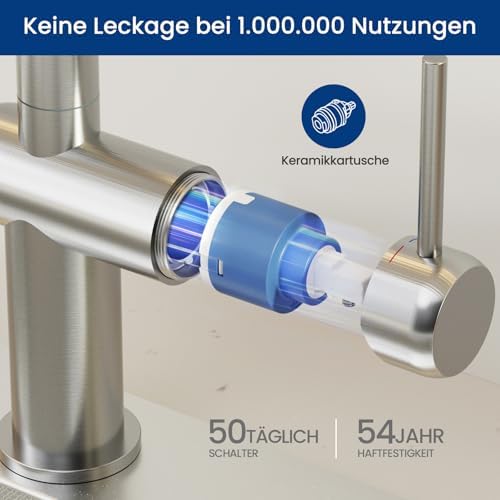 Keukenmengkraan, uittrekbaar, roestvrij staal, met douchetuit, twee straalsoorten, hogedrukmengkraan, keuken, 360° draaibaar, geborsteld