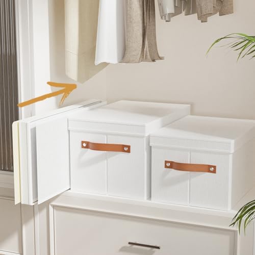 Set van 5 opbergboxen, opvouwbare opbergboxen met deksel, opbergmanden met handvatten, stoffen boxen voor het opbergen van kleding, wit, 38 x 25 x 21 cm