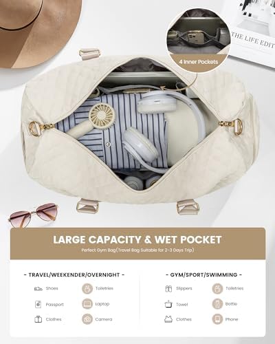 Reistas, sporttas, voor dames, weekendtas, reistas, geboorte, met toilettas, schoenenvak en natvak, waterdichte sporttas, handbagage voor vliegreizen