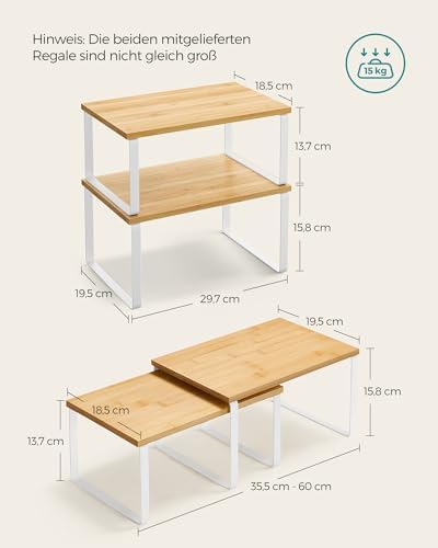Kruidenrek, set van 4, keukenrek, keukenorganizer, uitbreidbaar, kruidenhouder, stapelbaar, met metalen frame, 19,5 x 29,7 x 15,8 cm, wolkenwit-natuurlijk