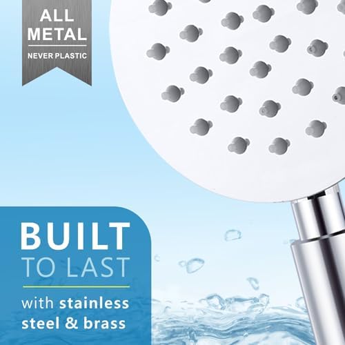 Volledig metalen handdouche, hogedruk douchekoppen, eenvoudige chromen handdouche met teflonband, hoge doorstroming ook bij lage waterdruk, rond