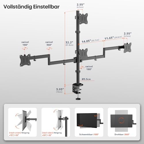Monitorbeugel voor 4 monitoren van 17 inch – 27 inch – monitortafelbeugel voor LED-LCD-schermen, in hoogte verstelbare monitorbeugel boven elkaar