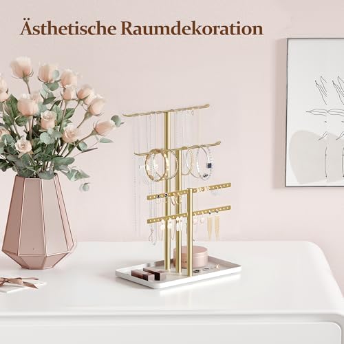 Sieradenorganizer, sieradenstandaard, 32 cm groot, 4 niveaus, stevige sieradenkast voor op reis, sieradenkast voor kettingen, armbanden, parfum en
