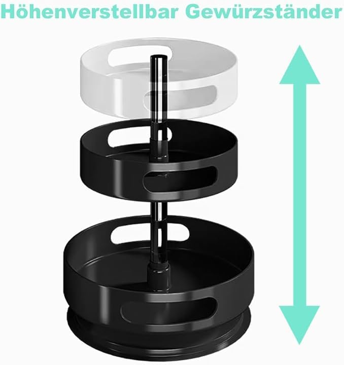Kruidenrek, draaibaar, draaiplateau, organizer, draaibaar kruidenrek, koolstofstaal, keukenorganizer, in hoogte verstelbaar, kruidenrek voor kruidenpotjes, cosmetica, schoonmaakmiddelen