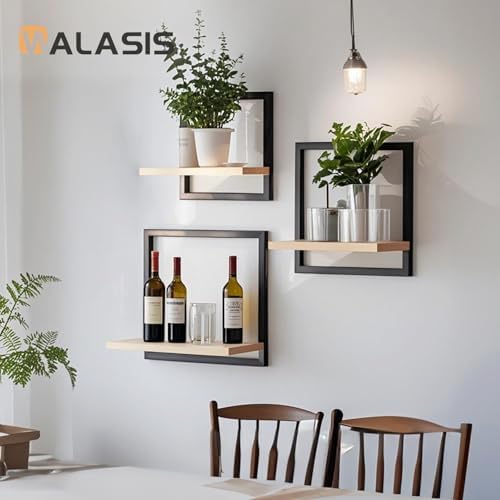 Metalen wandplank voor de woonkamer: set van 3 vierkante planken, moderne wanddecoratie, planken voor aan de muur, wandplank voor slaapkamer, badkamer, hoek