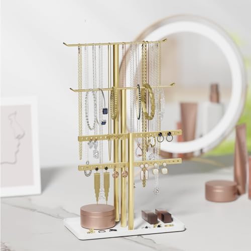 Sieradenorganizer, sieradenstandaard, 32 cm groot, 4 niveaus, stevige sieradenkast voor op reis, sieradenkast voor kettingen, armbanden, parfum en
