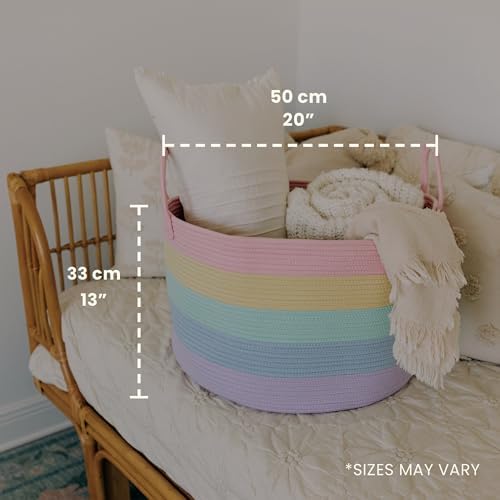 Waskorf voor kinderkamer, speelgoedmand, grote gevlochten mand met handvat, opvouwbaar & stevig, opbergmand voor kinderen voor dekens, speelgoed & kleding,
