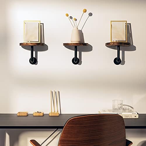 Wandplank van hout en metaal – set van 3 zwevende planken, hangplank – plank voor fotolijsten, decoratieve boeken, bloempotten – eenvoudige montage