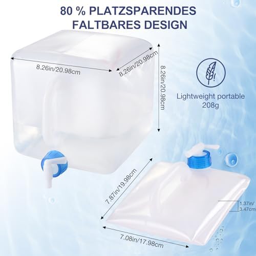 Waterkan, opvouwbaar, 10 l/20 l, waterkan met kraan, waterkan, kamperen, opvouwbare kan, voedselveilig, incl. uitloop