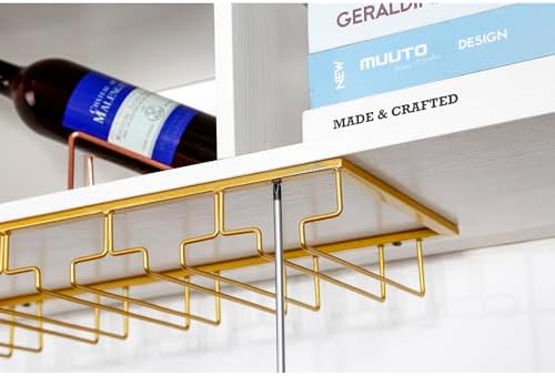 Set van 2 wijnrekjes met 4 rijen, metalen glazenstang, bevestiging onder de kast met schroeven, ophangbaar wijnrek voor thuisbar, keukenbar, café, restaurant