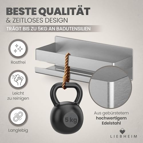 Badkamer-doucheplank-mand van geborsteld roestvrij staal, zonder boren, met twee bevestigingsopties, gegarandeerd stevige bevestiging