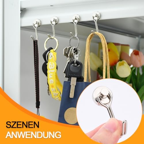 Magnetische haken, extra sterk, 12 stuks, 20 mm, neodymium magnetische haken, draagvermogen 15 kg, draaibare magnetische haken, roestvrijstalen haken voor keuken, koelkast