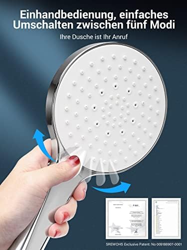 Waterbesparende douchekop 9 l/min Waterbesparende douchekop Hogedruk-douchekoppen 125 mm 5 straalsoorten Handdouche met Power-Wash-functie voor het reinigen van badkuipen,