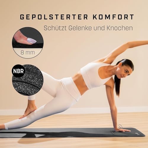 Antislip & gewatteerde yogamat – yogamat met draagriem, fitnessmat, sportmat, 8 mm dik, gymnastiekmat, pilatesmat, fitnessmat