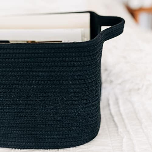 Opbergmanden, opbergbakken van katoenen touw voor planken en kinderkamers, opbergmand voor hondenspeelgoed, decoratieve manden voor speelgoed, handdoeken en boeken – 15 x 10 x 9, zwart