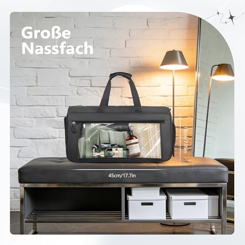 Sporttas met schoenenvak en natvak – Reistas voor dames en heren – Tas voor sport, sportschool & fitness, weekendtas, reizen – Zwart 40 l