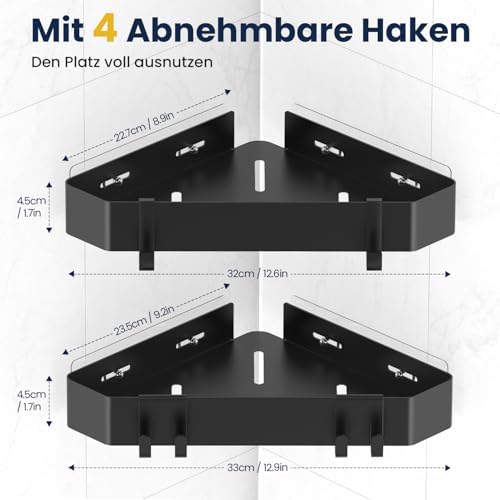 Doucherek zonder boren, hoekig, metalen doucheplank, 2 stuks douchemanden, zelfklevend met 4 haken, badkamerplank voor doucheaccessoires, shampoo en douchegel – z