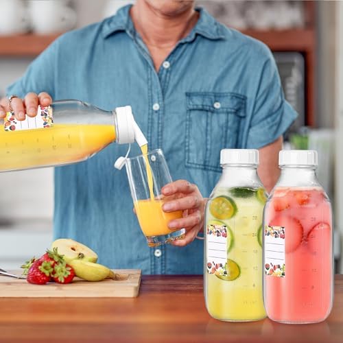 Smoothiefles, set van 2 melkflessen met deksel, glazen flessen van 1 liter om te vullen, herbruikbare smoothieglazen met deksel, ideaal voor sap, melk, milkshakes