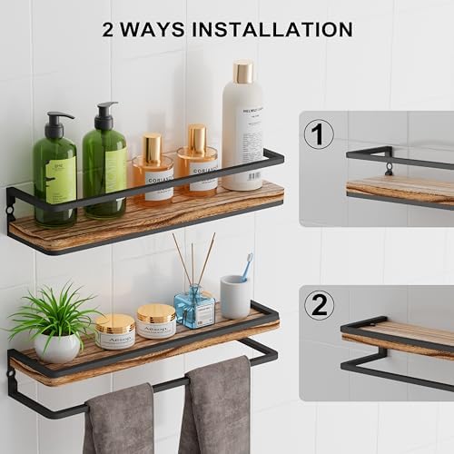 Wandplank van hout en metaal, set van 2 wandplanken 42 cm, hangplanken voor badkamer, slaapkamer, woonkamer, keuken, thuiskantoor, wasruimte