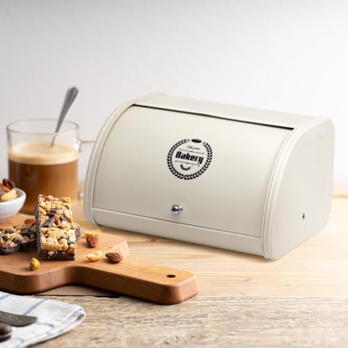 Broodtrommel met roestvrijstalen behuizing, metalen broodtrommels voor de keuken, broodbewaarbak met oprolbare broodtrommel, eenvoudig op te bergen broodtrommelhouder Li