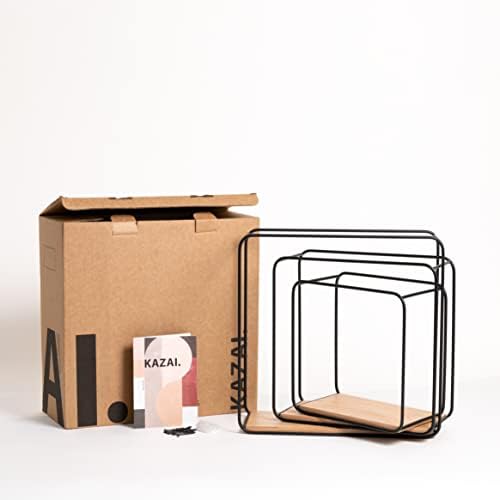 Kazai Jona wandrek-set, 3-delig hangrek van metaal en echt houtfineer, wanddecoratie en rek voor badkamer, woonkamer, keuken, slaapkamer