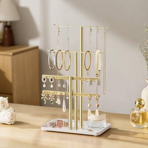 Sieradenorganizer, sieradenstandaard, 32 cm groot, 4 niveaus, stevige sieradenkast voor op reis, sieradenkast voor kettingen, armbanden, parfum en