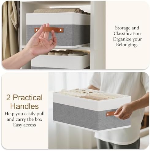 Set van 4 opvouwbare opbergboxen, stoffen boxen met handvatten, kastorganizer, opbergmand voor kleding, 33 x 23 x 14 cm, wit en grijs