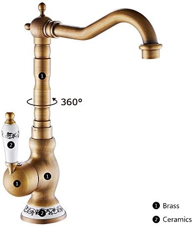 Keukenmengkraan Eengreepsmengkraan voor keuken en badkamer Antiek-vintage mengkraan Keuken Klassiek messing (antiek)
