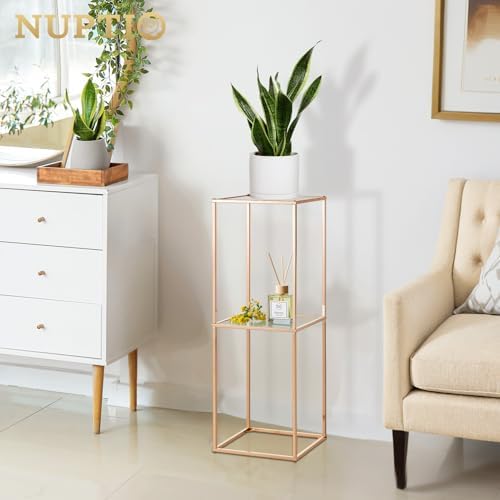 Bloemenstandaard van goudkleurig metaal voor bruiloften: 2 stuks, 80 cm hoge vaas met 2-laags acrylplaat, metalen voet, geometrische zuilvazen, bloemenvaas als tafeldecoratie