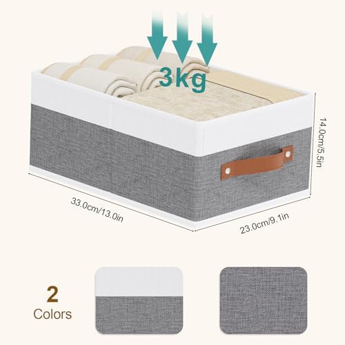 Set van 4 opvouwbare opbergboxen, stoffen boxen met handvatten, kastorganizer, opbergmand voor kleding, 33 x 23 x 14 cm, wit en grijs